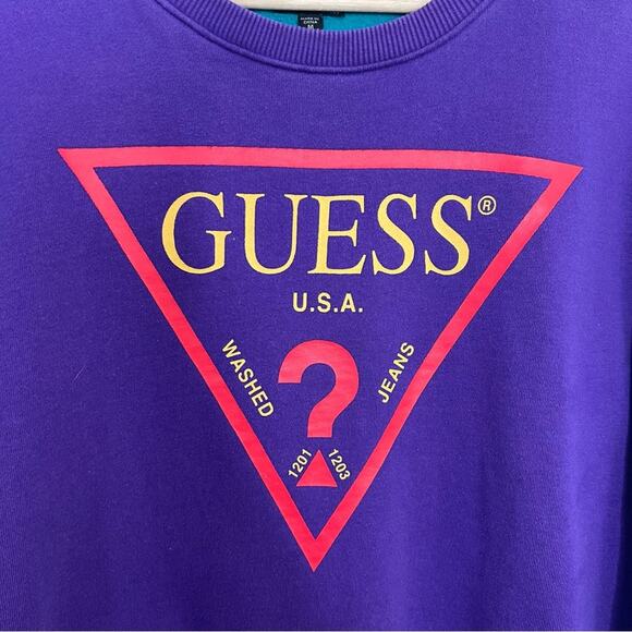 Guess Retro Vintage Y2K Roy Blocked Pullover Sweatshirt Size Medium - Picture 6 of 13